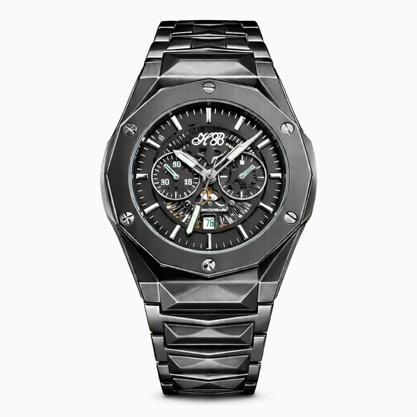 HB Diamond Cut Watch Black