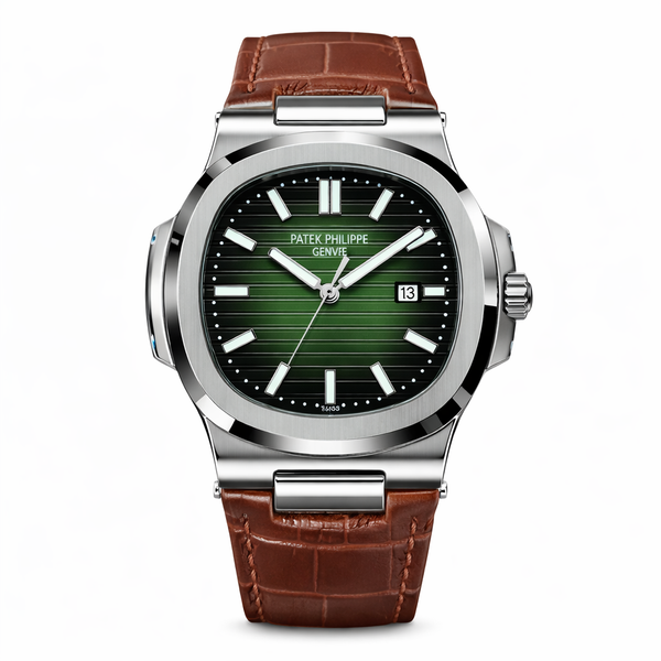 Patek Nautilus Leather Strap Master Lock - Brown-Green