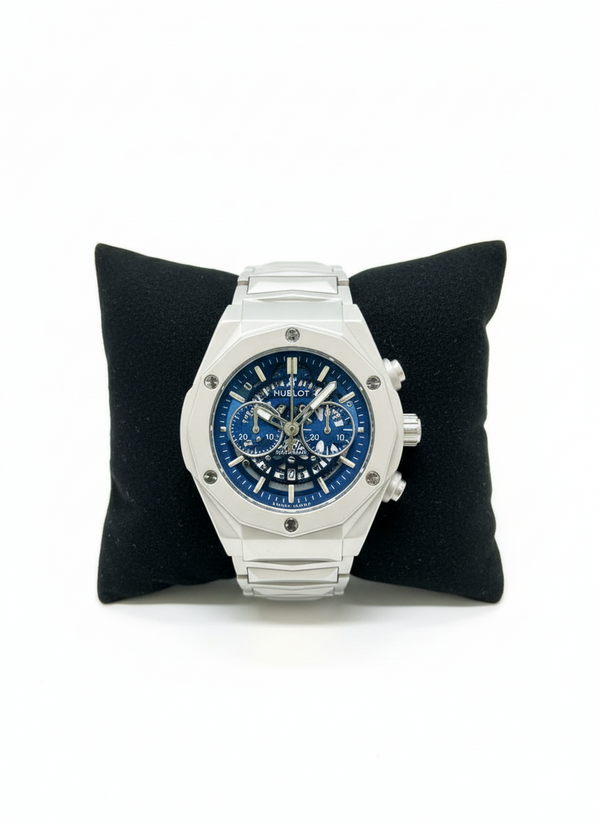 Luxury White Case Blue Dial Chronograph Watch