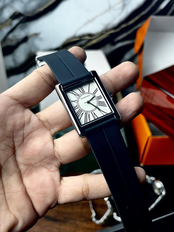 Classic Square Dial Silicone Strap Watch - White Dial