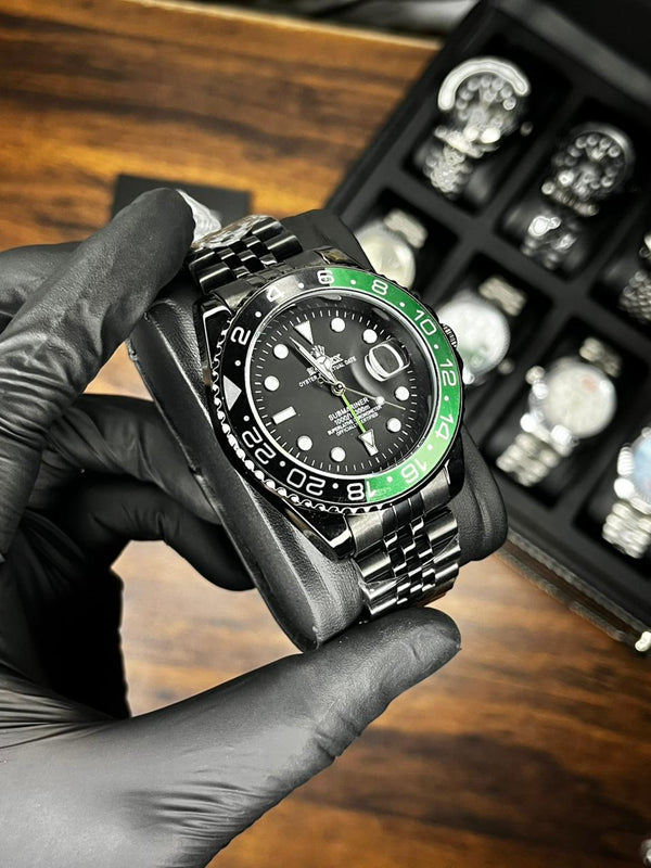 RLX GMT Master 2 - Full Black - Black-Green Bezel