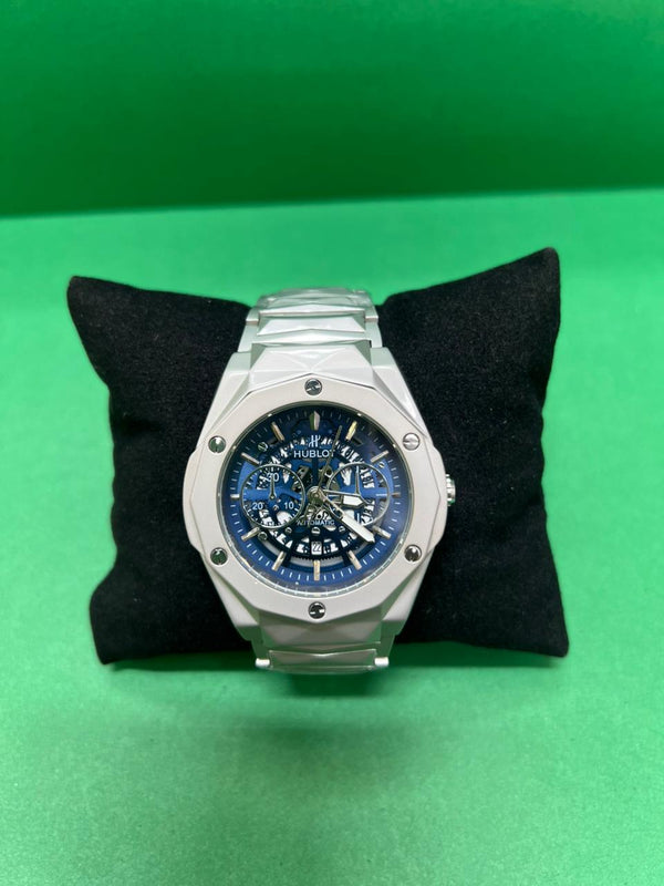 Luxury Skeleton Automatic Watch – Blue Dial Stainless Steel Men's Timepiece