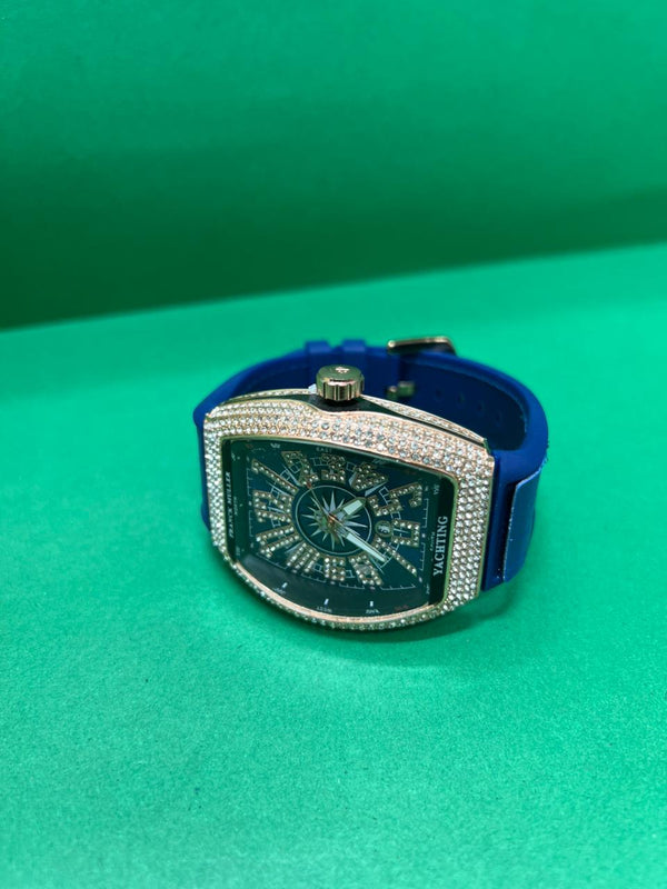 Luxury Diamond Style Yachting Watch – Blue Strap Designer Timepiece