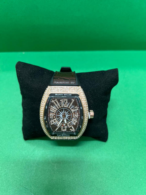Franck Muller Yachting Diamond Bezel Luxury Watch – Black Dial & Leather Strap