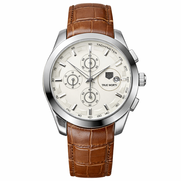 True Worth Original Chronograph Leather Strap Watch - Brown-Silver