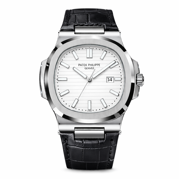 Patek Nautilus Leather Strap Master Lock - Black-White