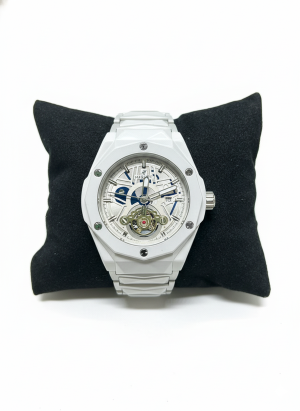 Luxury White Mechanical Skeleton Watch