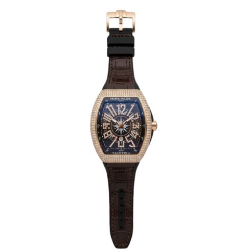 Franck Muller Yachting Diamond Bezel Luxury Watch – Black Dial & Leather Strap
