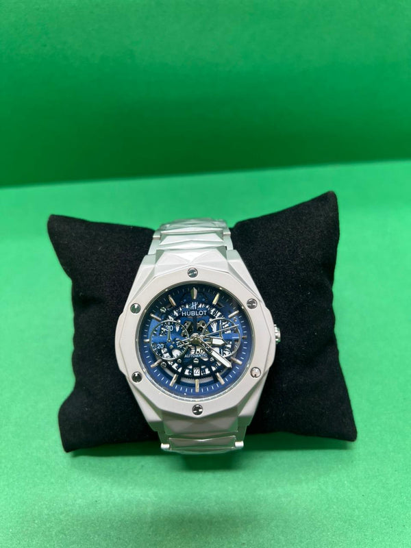 Luxury Skeleton Automatic Watch – Blue Dial Stainless Steel Men's Timepiece