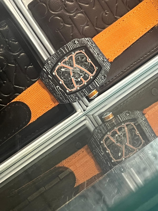 Luxury Skeleton Dial Orange Strap Men's Watch