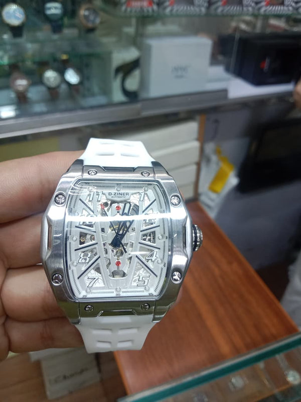 D-Ziner RM Chronograph Watch with Rubber White Strap