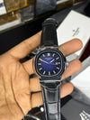Patek Nautilus Leather Strap Master Lock - Black Blue